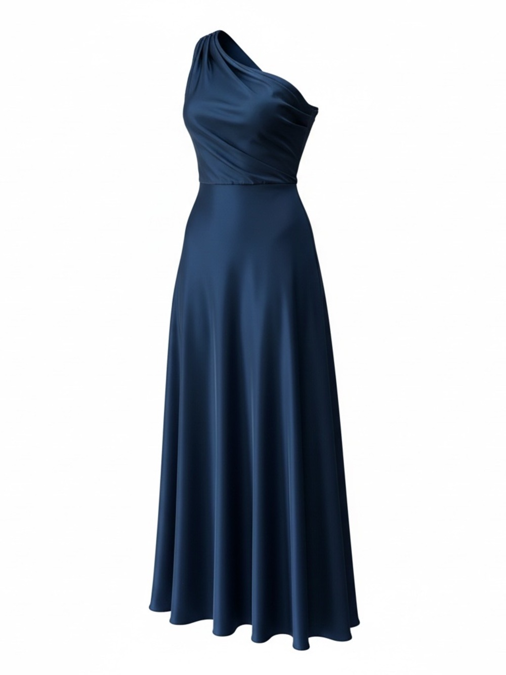Alex Marie Navy One-Shoulder Satin Gown - Picture 8 of 9